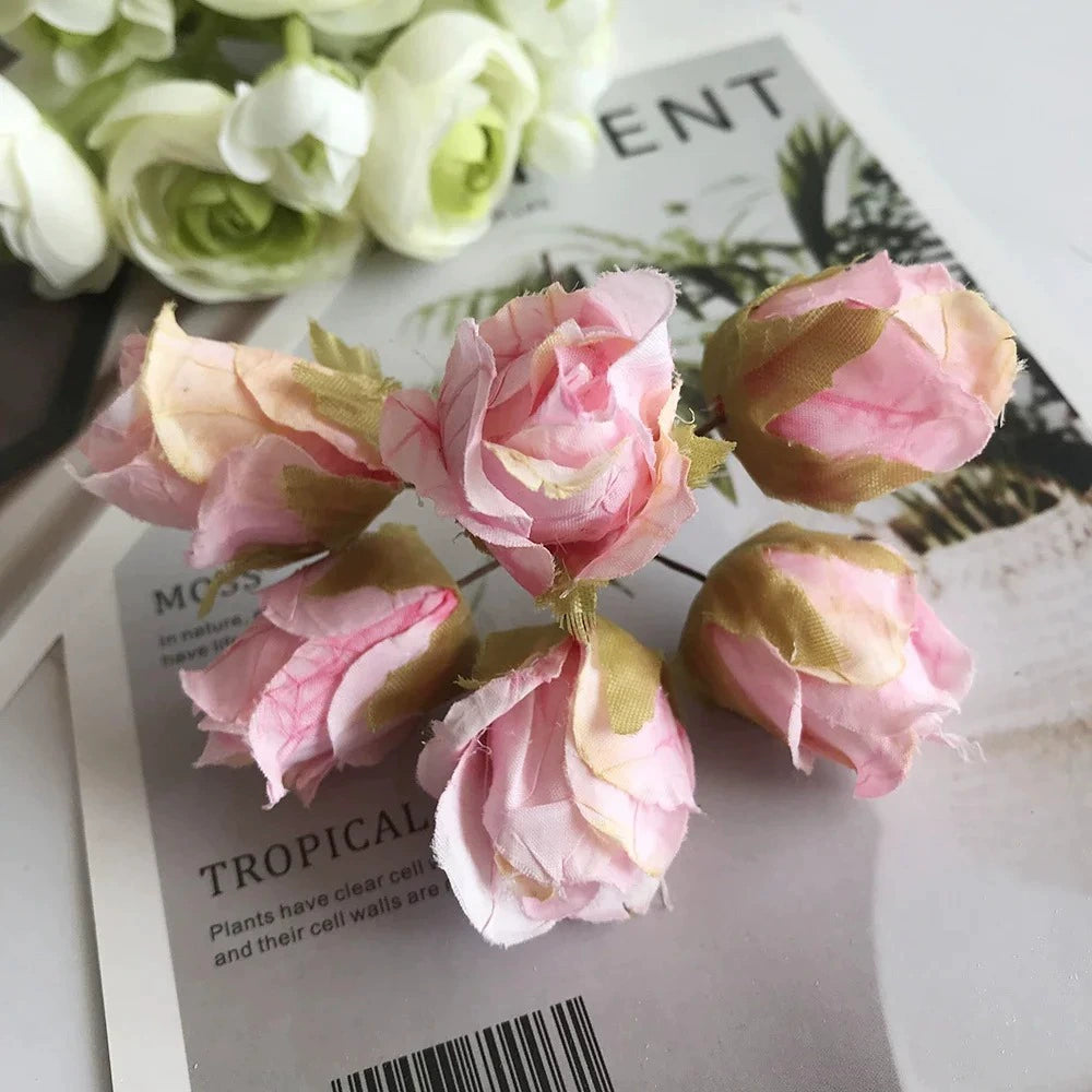 Mini Bouquet Rose Ancienne Artificielle 11cm, Fleur Rétro au Toucher Naturel pour Corsage, DIY Mariage, Décoration Murale, Ambiance Champêtre