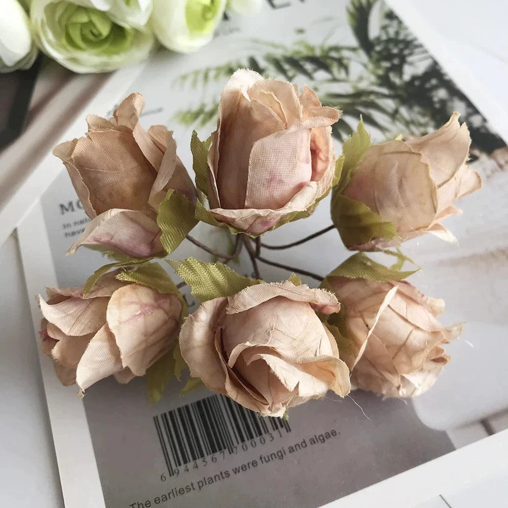 Mini Bouquet Rose Ancienne Artificielle 11cm, Fleur Rétro au Toucher Naturel pour Corsage, DIY Mariage, Décoration Murale, Ambiance Champêtre