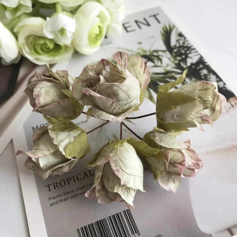 Mini Bouquet Rose Ancienne Artificielle 11cm, Fleur Rétro au Toucher Naturel pour Corsage, DIY Mariage, Décoration Murale, Ambiance Champêtre