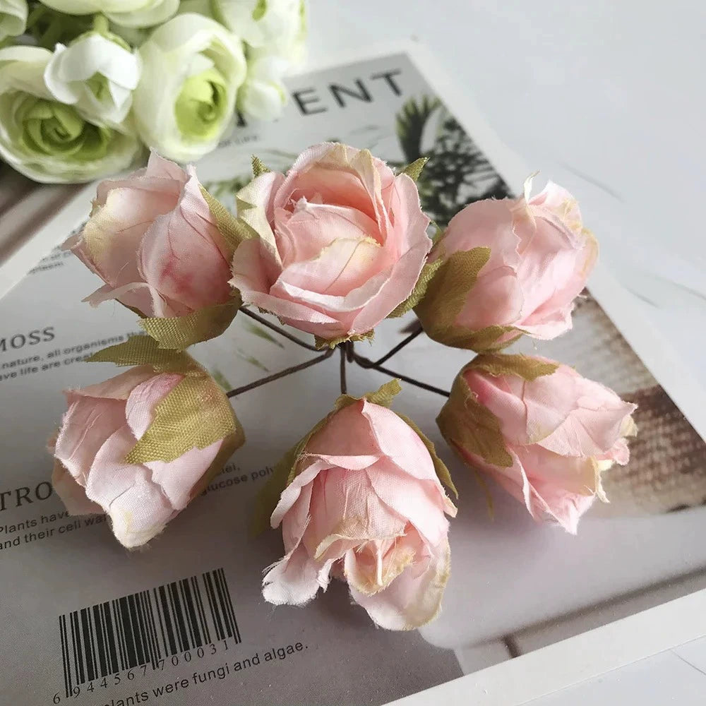 Mini Bouquet Rose Ancienne Artificielle 11cm, Fleur Rétro au Toucher Naturel pour Corsage, DIY Mariage, Décoration Murale, Ambiance Champêtre