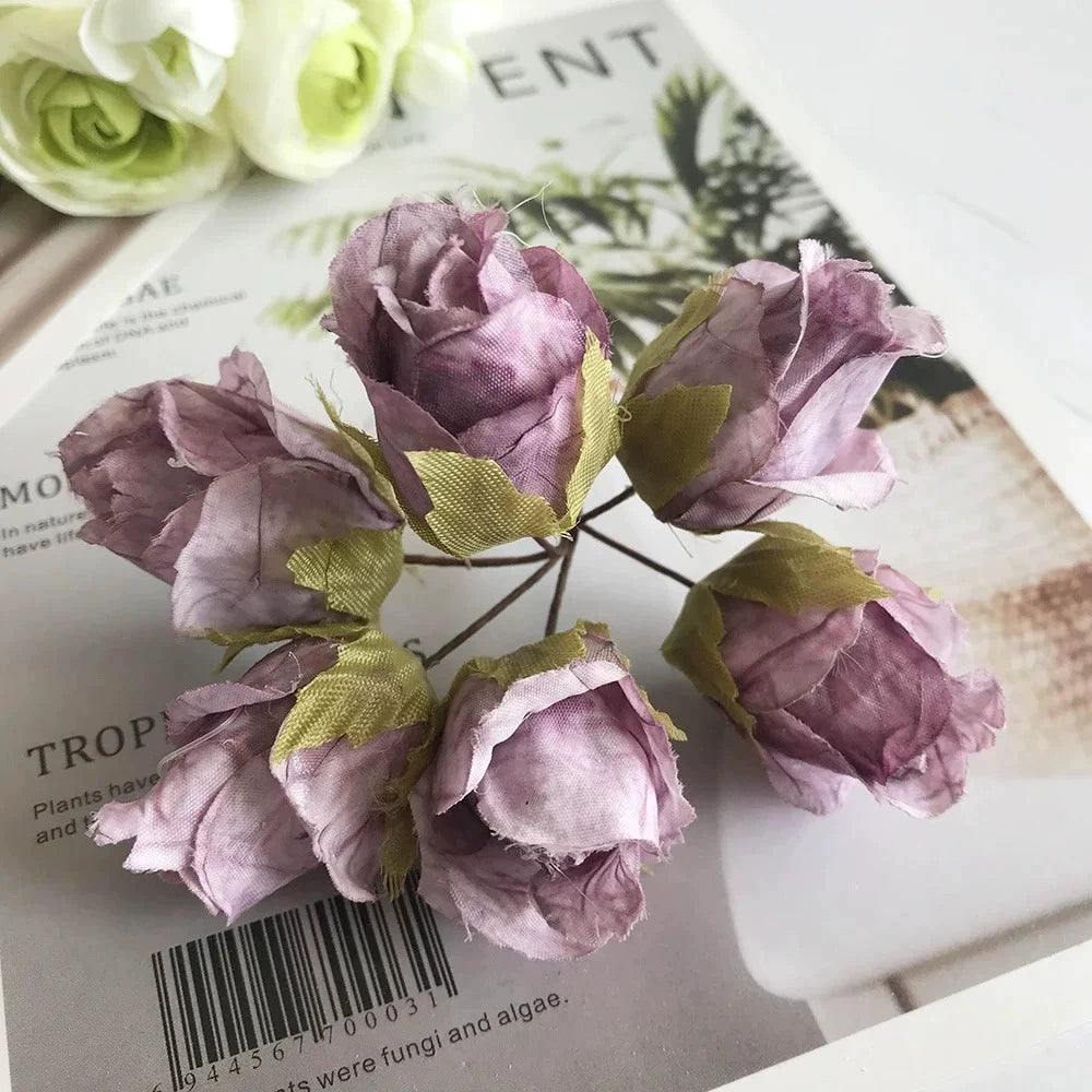 Mini Bouquet Rose Ancienne Artificielle 11cm, Fleur Rétro au Toucher Naturel pour Corsage, DIY Mariage, Décoration Murale, Ambiance Champêtre