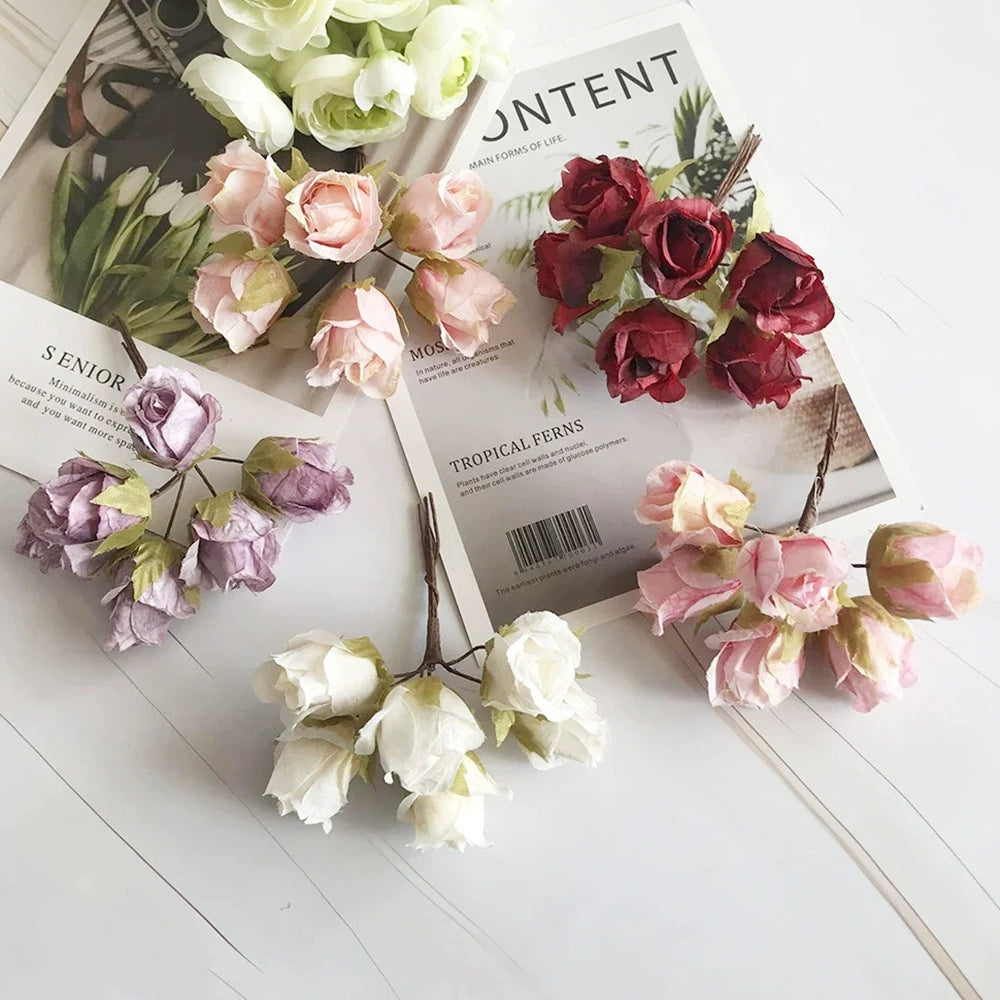 Mini Bouquet Rose Ancienne Artificielle 11cm, Fleur Rétro au Toucher Naturel pour Corsage, DIY Mariage, Décoration Murale, Ambiance Champêtre