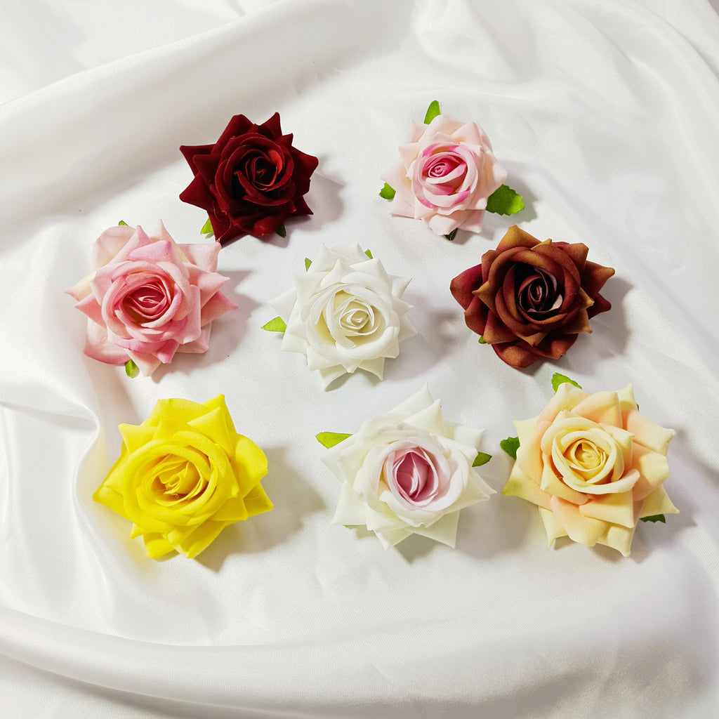 Tête de Rose Artificielle en Velours 5,5 cm, Fleur Décorative au Charme Rétro, Idéale pour DIY Mariage, Corsage et Décoration Champêtre