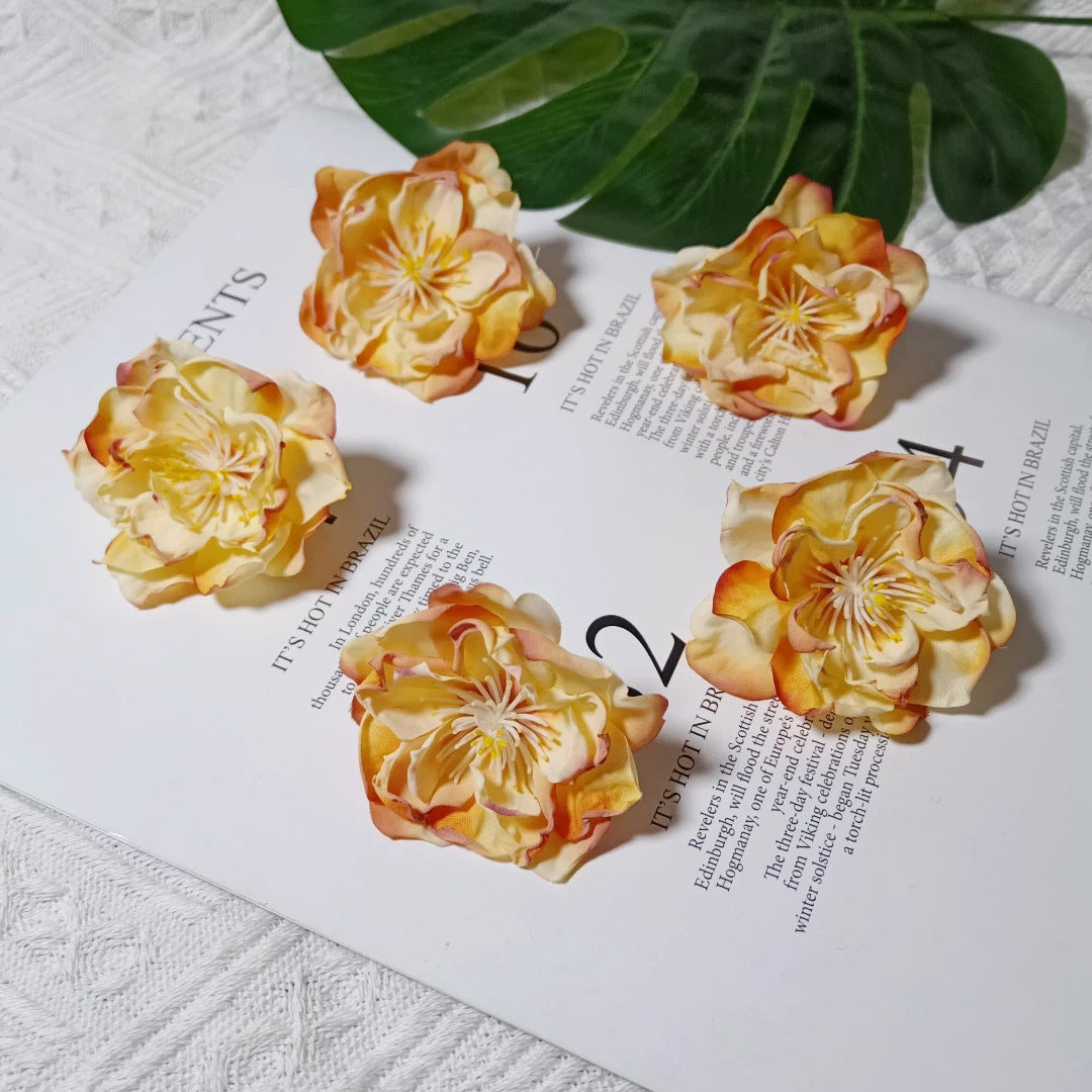 Tête de Camélia Artificielle 6,5 cm, Fleur en Tissu Vintage, Bords Effet Ancien, pour Création DIY, Mariage Champêtre, Accessoire Cheveux, Déco