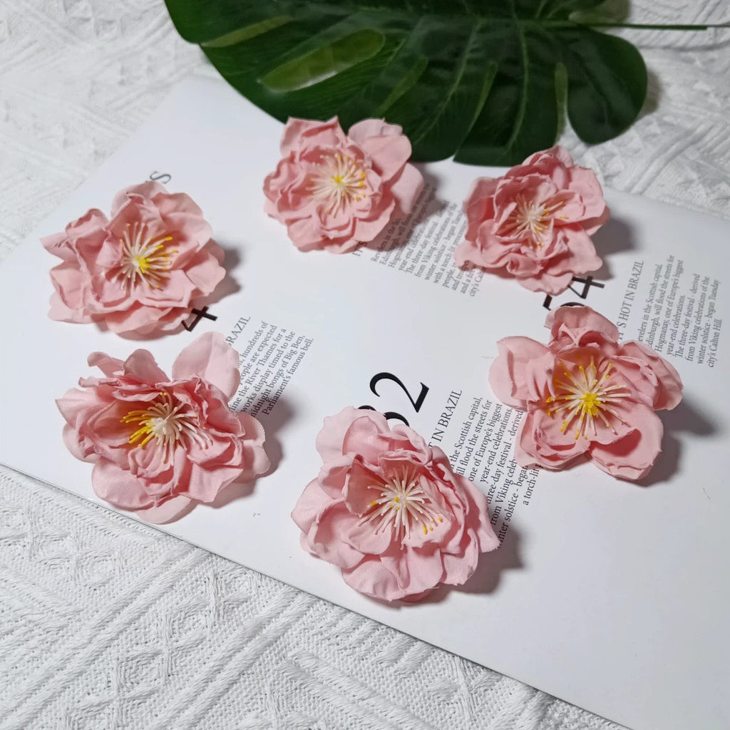 Tête de Camélia Artificielle 6,5 cm, Fleur en Tissu Vintage, Bords Effet Ancien, pour Création DIY, Mariage Champêtre, Accessoire Cheveux, Déco