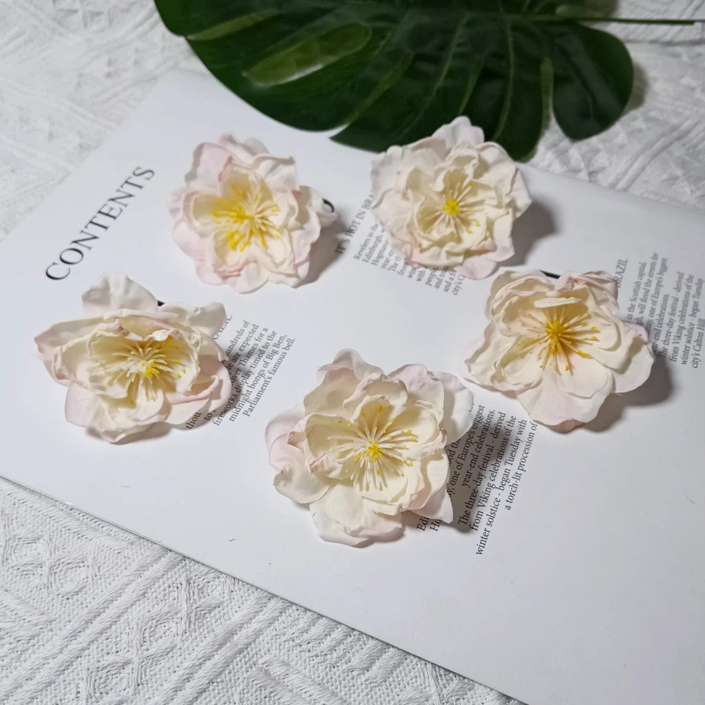Tête de Camélia Artificielle 6,5 cm, Fleur en Tissu Vintage, Bords Effet Ancien, pour Création DIY, Mariage Champêtre, Accessoire Cheveux, Déco