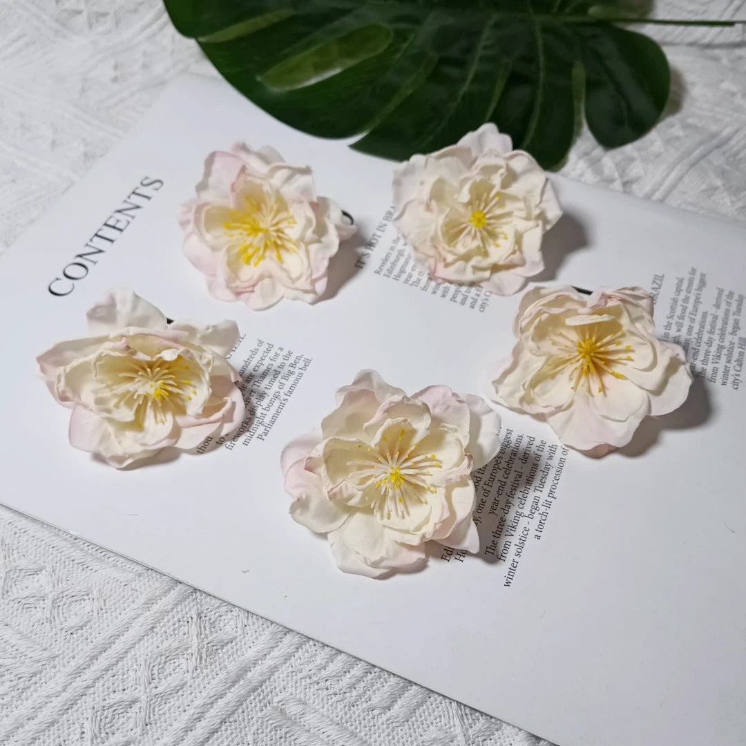 Tête de Camélia Artificielle 6,5 cm, Fleur en Tissu Vintage, Bords Effet Ancien, pour Création DIY, Mariage Champêtre, Accessoire Cheveux, Déco