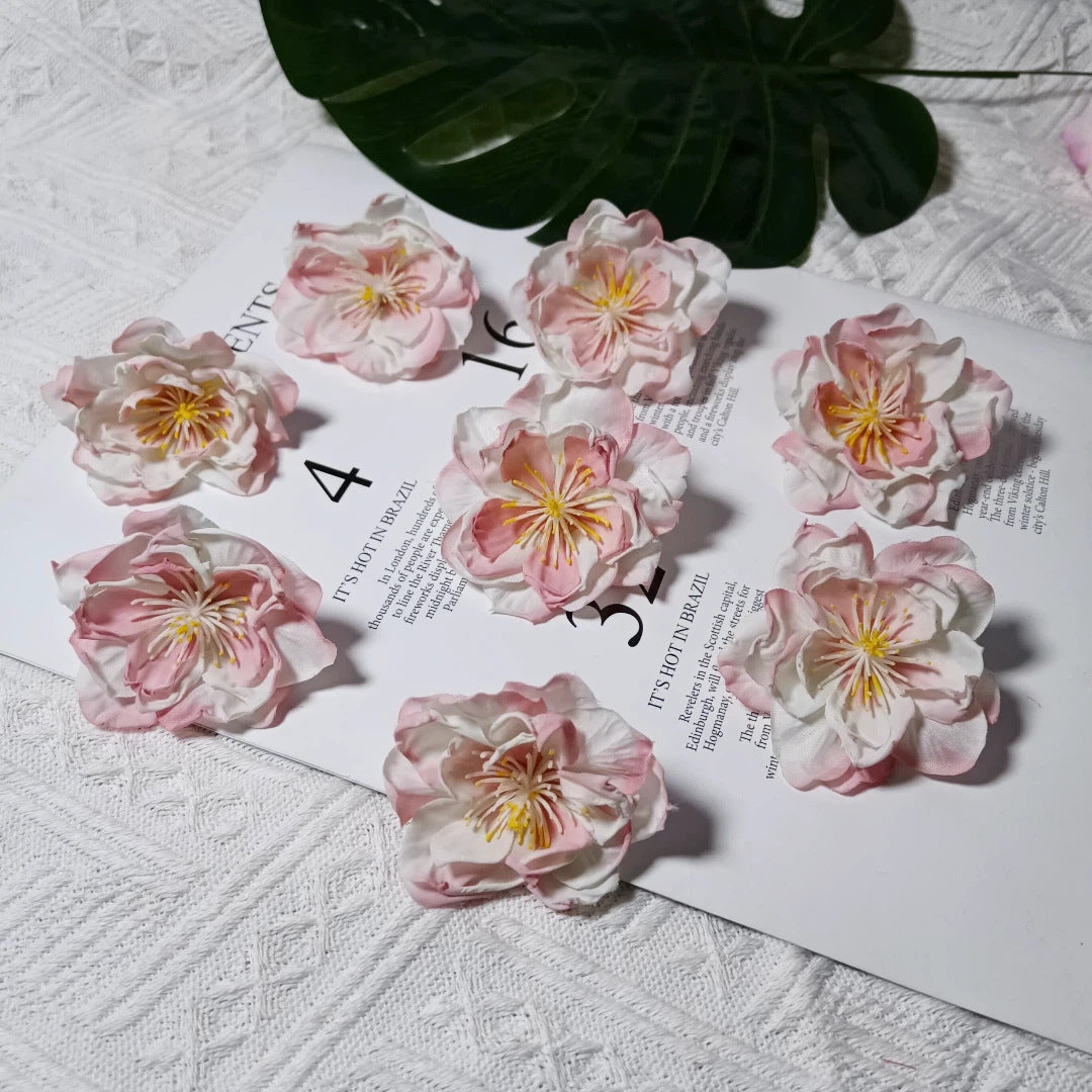 Tête de Camélia Artificielle 6,5 cm, Fleur en Tissu Vintage, Bords Effet Ancien, pour Création DIY, Mariage Champêtre, Accessoire Cheveux, Déco