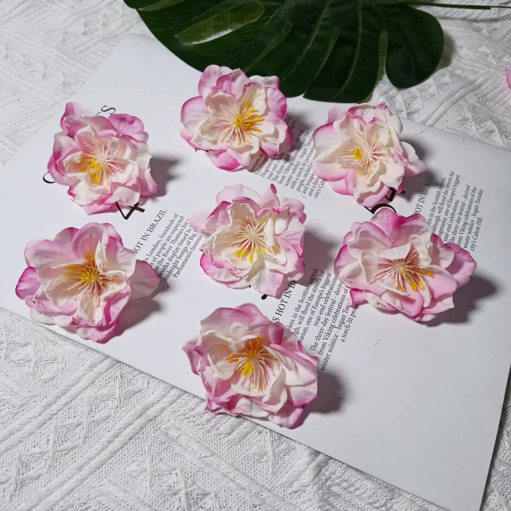Tête de Camélia Artificielle 6,5 cm, Fleur en Tissu Vintage, Bords Effet Ancien, pour Création DIY, Mariage Champêtre, Accessoire Cheveux, Déco