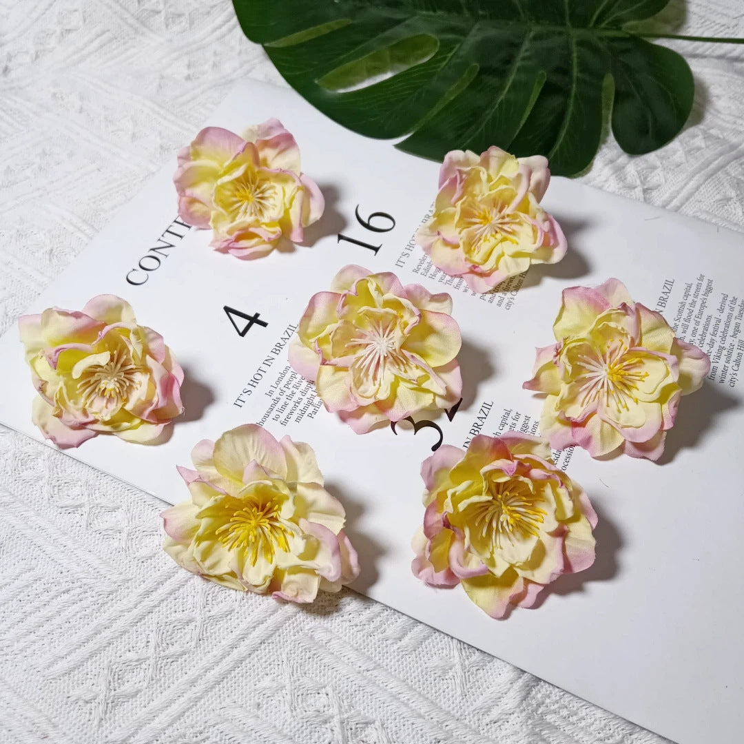 Tête de Camélia Artificielle 6,5 cm, Fleur en Tissu Vintage, Bords Effet Ancien, pour Création DIY, Mariage Champêtre, Accessoire Cheveux, Déco