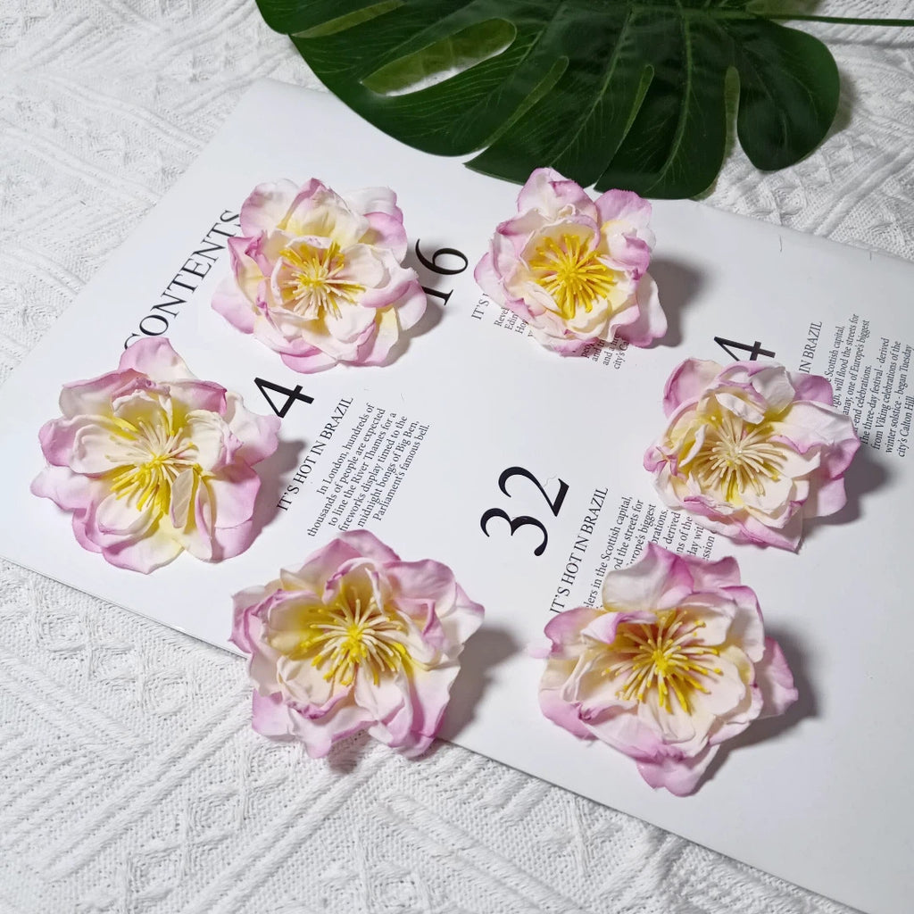 Tête de Camélia Artificielle 6,5 cm, Fleur en Tissu Vintage, Bords Effet Ancien, pour Création DIY, Mariage Champêtre, Accessoire Cheveux, Déco