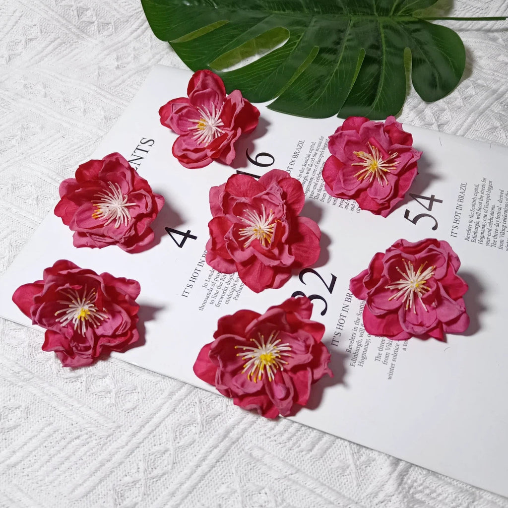 Tête de Camélia Artificielle 6,5 cm, Fleur en Tissu Vintage, Bords Effet Ancien, pour Création DIY, Mariage Champêtre, Accessoire Cheveux, Déco