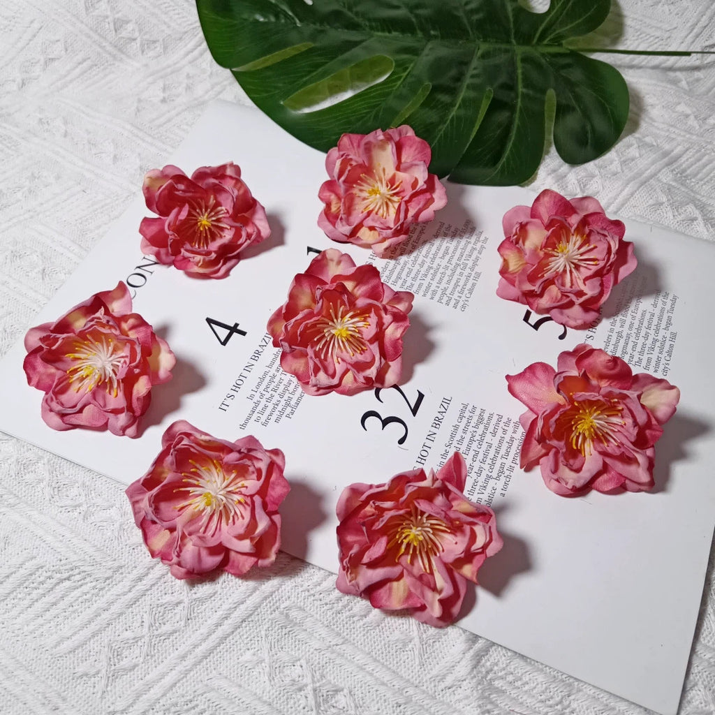 Tête de Camélia Artificielle 6,5 cm, Fleur en Tissu Vintage, Bords Effet Ancien, pour Création DIY, Mariage Champêtre, Accessoire Cheveux, Déco