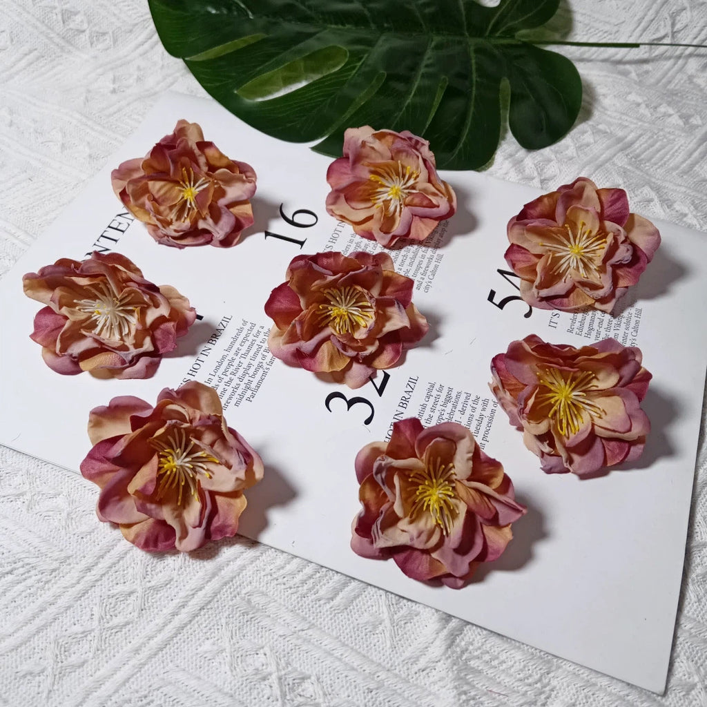 Tête de Camélia Artificielle 6,5 cm, Fleur en Tissu Vintage, Bords Effet Ancien, pour Création DIY, Mariage Champêtre, Accessoire Cheveux, Déco