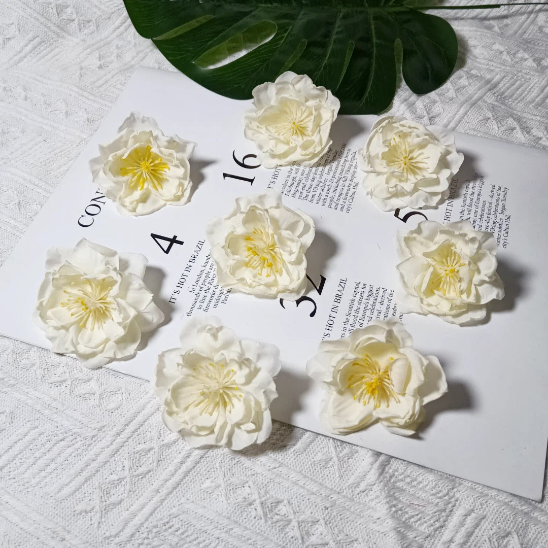 Tête de Camélia Artificielle 6,5 cm, Fleur en Tissu Vintage, Bords Effet Ancien, pour Création DIY, Mariage Champêtre, Accessoire Cheveux, Déco