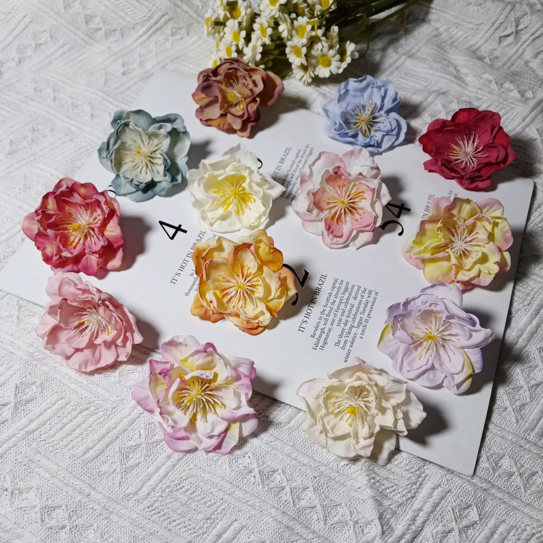 Tête de Camélia Artificielle 6,5 cm, Fleur en Tissu Vintage, Bords Effet Ancien, pour Création DIY, Mariage Champêtre, Accessoire Cheveux, Déco