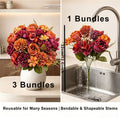 Lot de 3 Bouquets Fleurs Artificielles, Rose & Chrysanthème d'Automne, 32 cm, Style Champêtre Rétro, Décoration Maison, Mariage, Événementiel