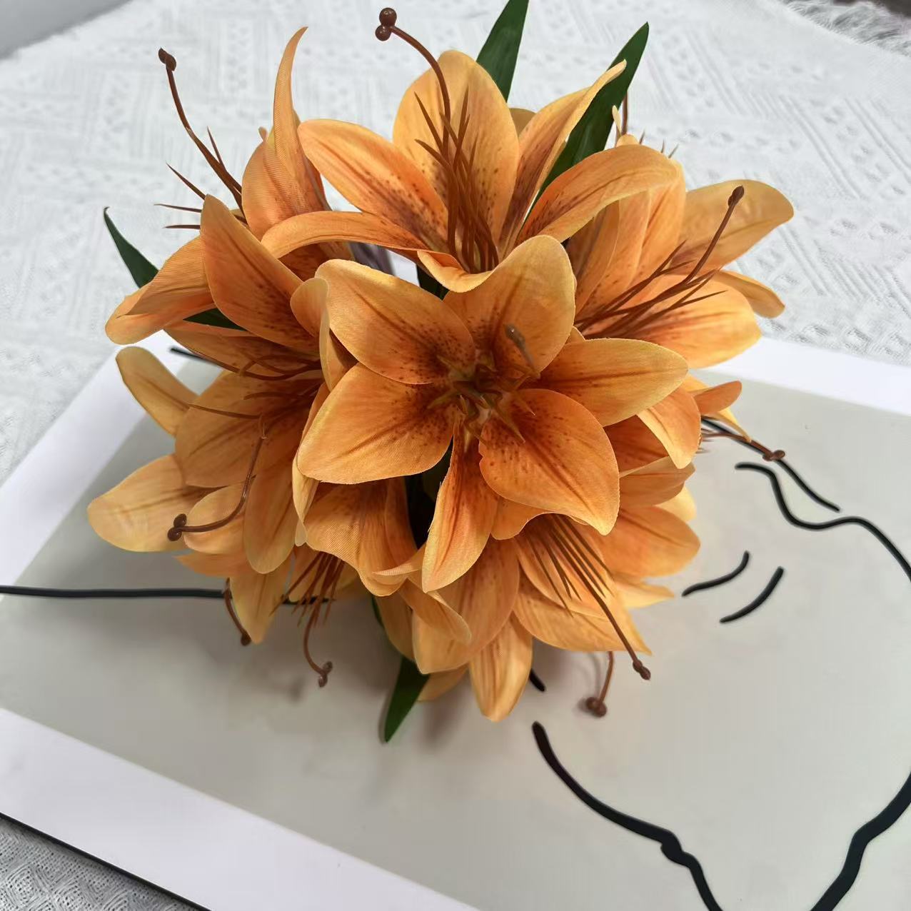 Bouquet de Lys Artificiels 30 cm, Fleurs en Soie au Rendu Naturel, pour Vase, Décoration Maison, Mariage, Ambiance Bohème et Champêtre
