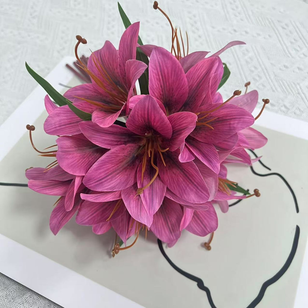Bouquet de Lys Artificiels 30 cm, Fleurs en Soie au Rendu Naturel, pour Vase, Décoration Maison, Mariage, Ambiance Bohème et Champêtre