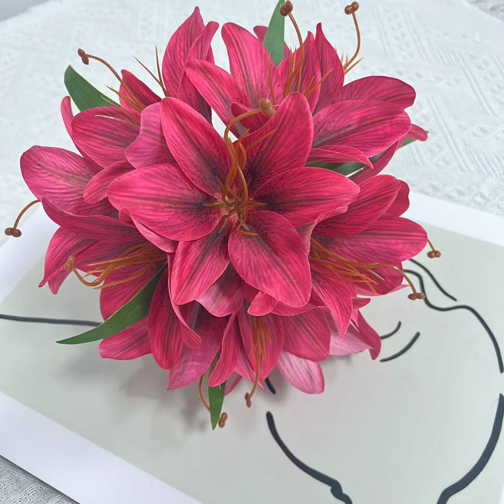 Bouquet de Lys Artificiels 30 cm, Fleurs en Soie au Rendu Naturel, pour Vase, Décoration Maison, Mariage, Ambiance Bohème et Champêtre