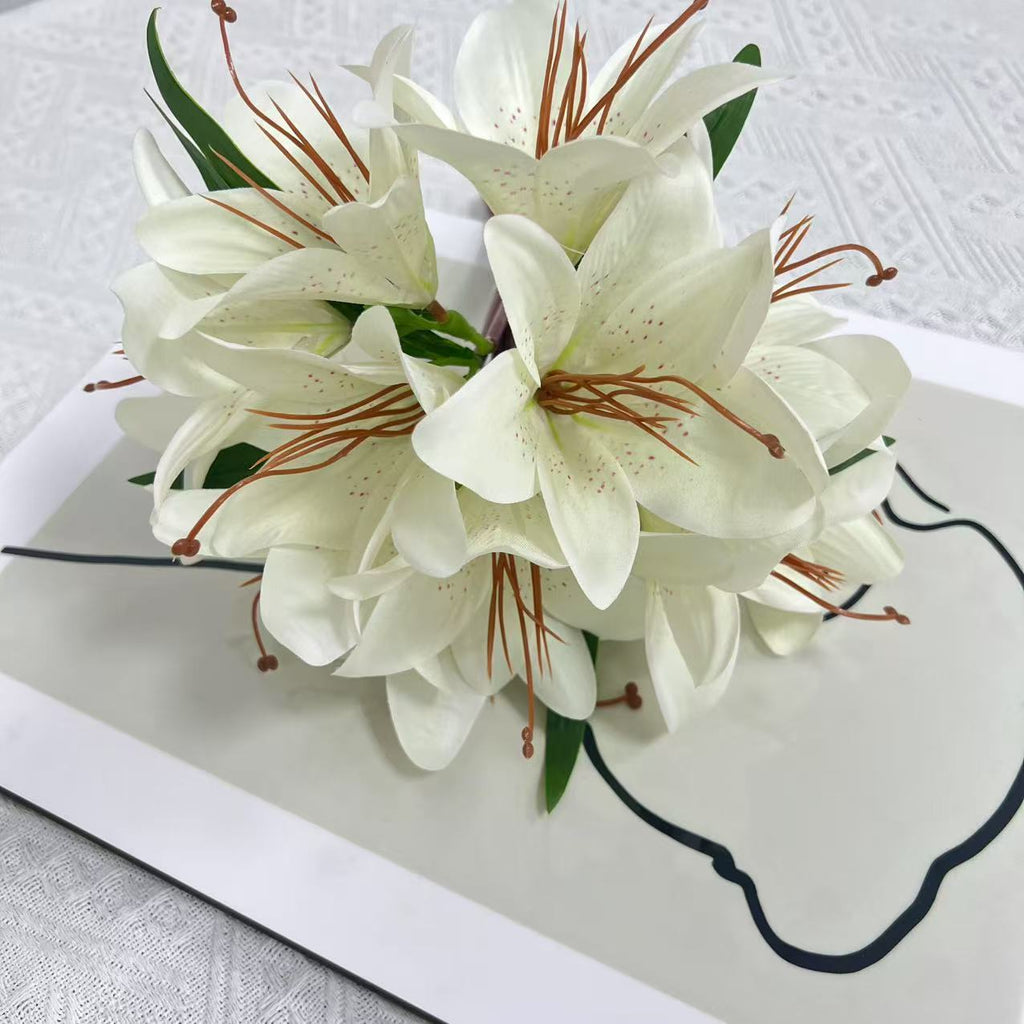 Bouquet de Lys Artificiels 30 cm, Fleurs en Soie au Rendu Naturel, pour Vase, Décoration Maison, Mariage, Ambiance Bohème et Champêtre