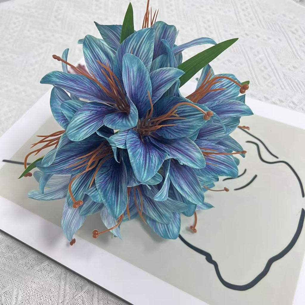 Bouquet de Lys Artificiels 30 cm, Fleurs en Soie au Rendu Naturel, pour Vase, Décoration Maison, Mariage, Ambiance Bohème et Champêtre