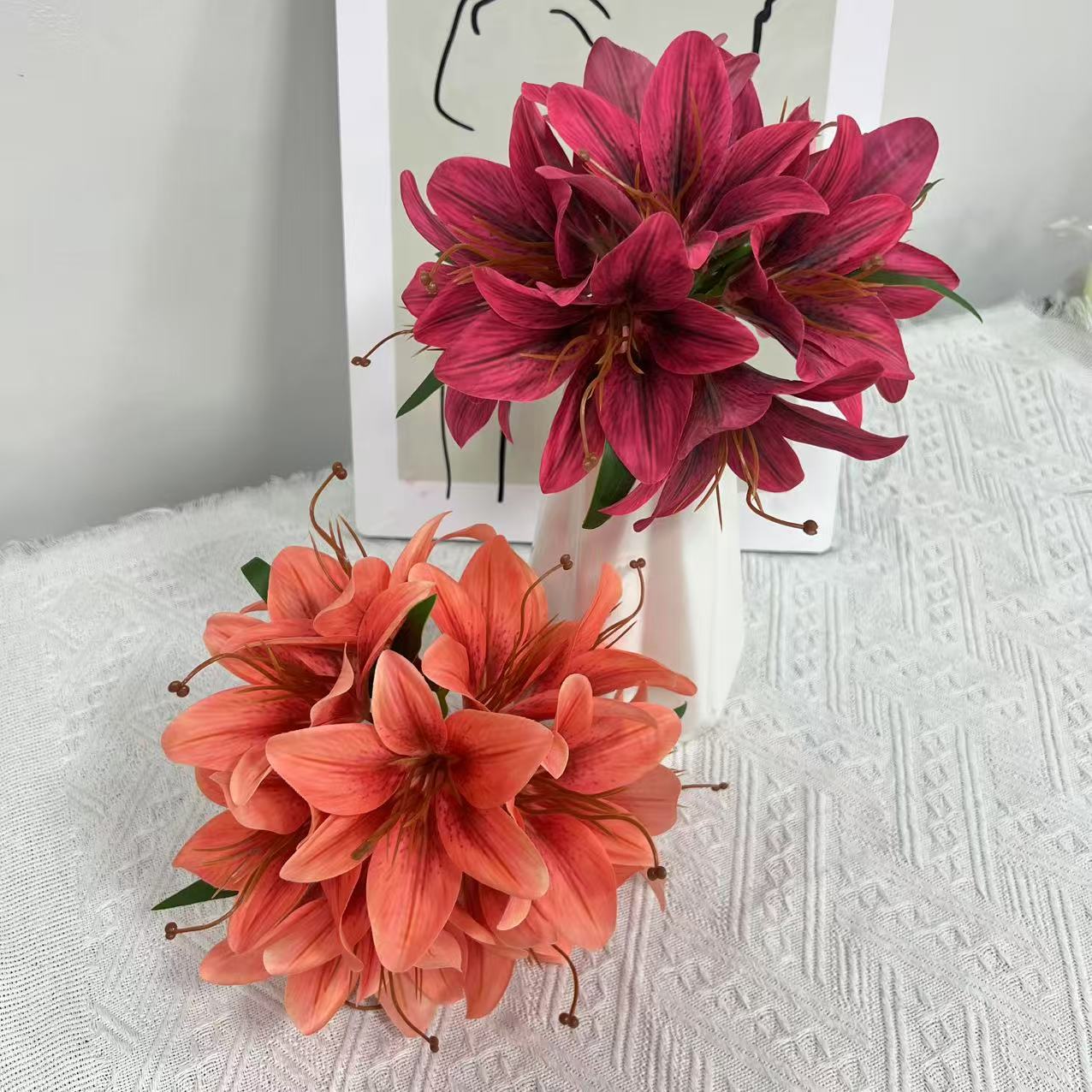 Bouquet de Lys Artificiels 30 cm, Fleurs en Soie au Rendu Naturel, pour Vase, Décoration Maison, Mariage, Ambiance Bohème et Champêtre