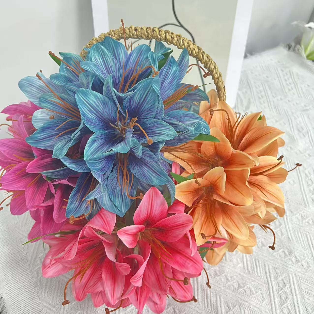 Bouquet de Lys Artificiels 30 cm, Fleurs en Soie au Rendu Naturel, pour Vase, Décoration Maison, Mariage, Ambiance Bohème et Champêtre
