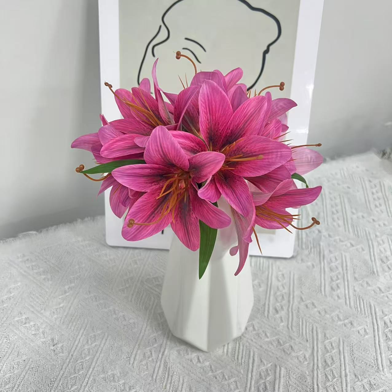 Bouquet de Lys Artificiels 30 cm, Fleurs en Soie au Rendu Naturel, pour Vase, Décoration Maison, Mariage, Ambiance Bohème et Champêtre