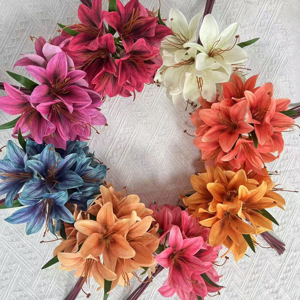 Bouquet de Lys Artificiels 30 cm, Fleurs en Soie au Rendu Naturel, pour Vase, Décoration Maison, Mariage, Ambiance Bohème et Champêtre