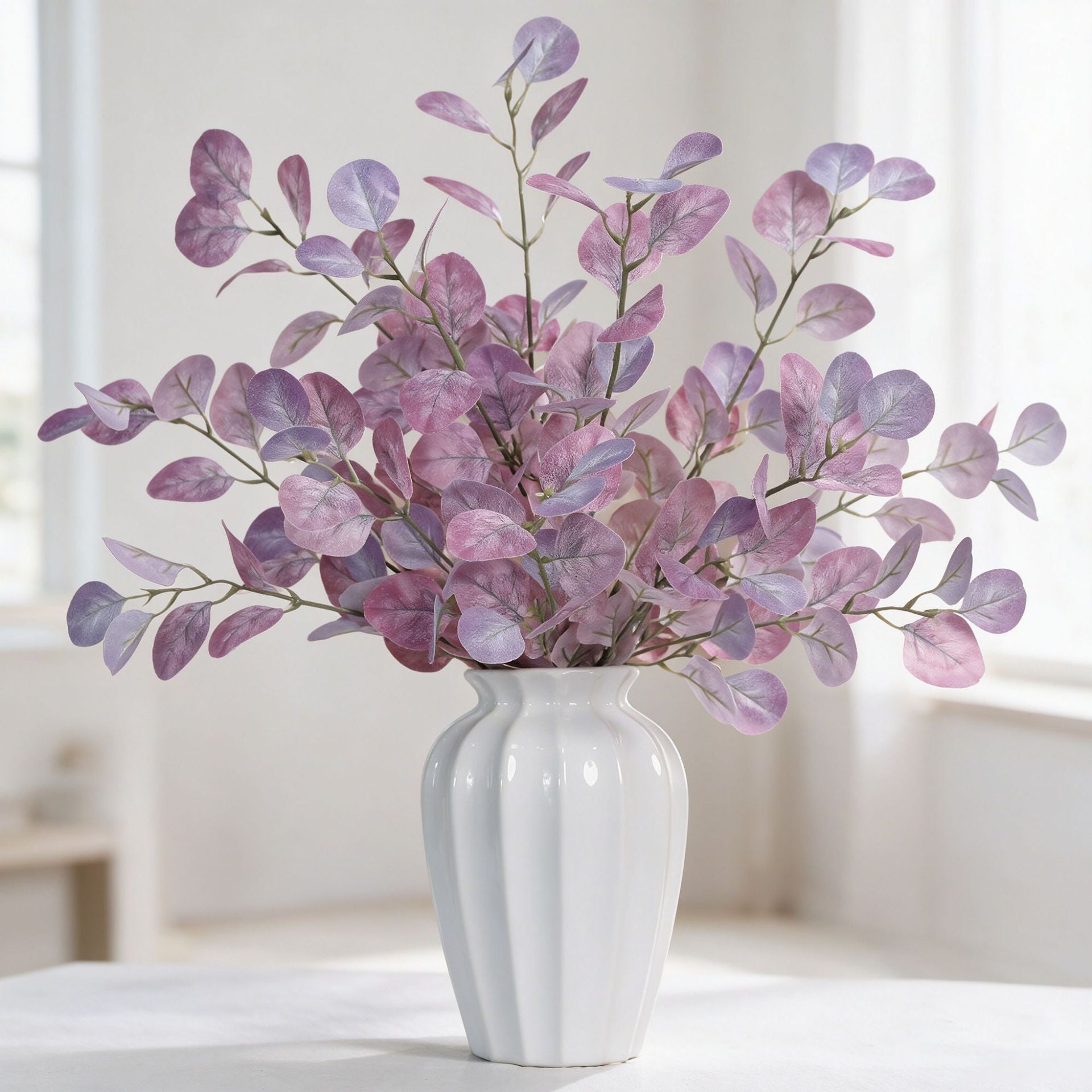 Tige d'Eucalyptus Artificiel Populus 85cm, Feuillage d'Automne au Toucher Réel, Grande Branche pour Vase, Décoration Maison, Mariage Champêtre