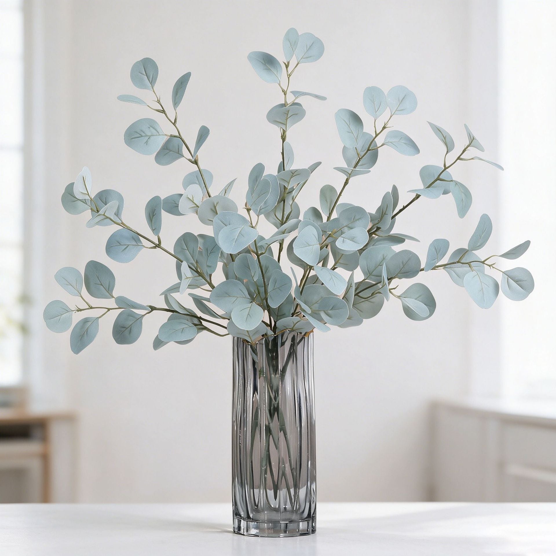 Tige d'Eucalyptus Artificiel Populus 85cm, Feuillage d'Automne au Toucher Réel, Grande Branche pour Vase, Décoration Maison, Mariage Champêtre