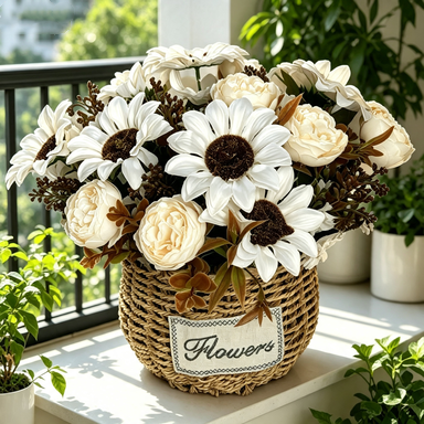 Bouquet Artificiel Tournesol & Pivoine, 30 cm, Tons d'Automne, Décoration Maison, Mariage, Ambiance Champêtre Chic