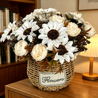 Bouquet Artificiel Tournesol & Pivoine, 30 cm, Tons d'Automne, Décoration Maison, Mariage, Ambiance Champêtre Chic