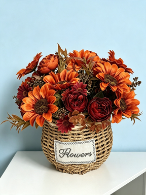 Bouquet Artificiel Tournesol & Pivoine, 30 cm, Tons d'Automne, Décoration Maison, Mariage, Ambiance Champêtre Chic
