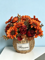 Bouquet Artificiel Tournesol & Pivoine, 30 cm, Tons d'Automne, Décoration Maison, Mariage, Ambiance Champêtre Chic