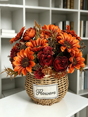 Bouquet Artificiel Tournesol & Pivoine, 30 cm, Tons d'Automne, Décoration Maison, Mariage, Ambiance Champêtre Chic