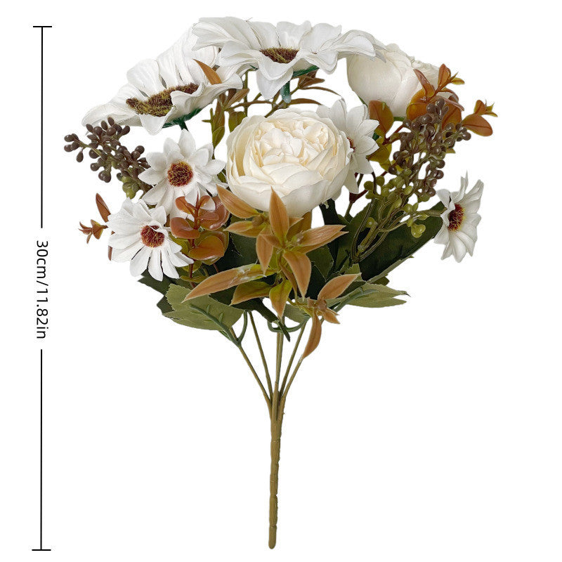 Bouquet Artificiel Tournesol & Pivoine, 30 cm, Tons d'Automne, Décoration Maison, Mariage, Ambiance Champêtre Chic