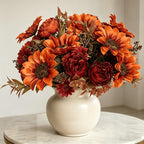 Bouquet Artificiel Tournesol & Pivoine, 30 cm, Tons d'Automne, Décoration Maison, Mariage, Ambiance Champêtre Chic