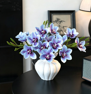 Branche Orchidée Cymbidium Artificielle 55 cm, 3 Fleurs au Réalisme Saisissant, Tige pour Bouquet, Vase, Décoration d'Intérieur, Mariage Chic et Champêtre
