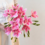 Branche Orchidée Cymbidium Artificielle 55 cm, 3 Fleurs au Réalisme Saisissant, Tige pour Bouquet, Vase, Décoration d'Intérieur, Mariage Chic et Champêtre
