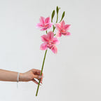 Branche Orchidée Cymbidium Artificielle 55 cm, 3 Fleurs au Réalisme Saisissant, Tige pour Bouquet, Vase, Décoration d'Intérieur, Mariage Chic et Champêtre