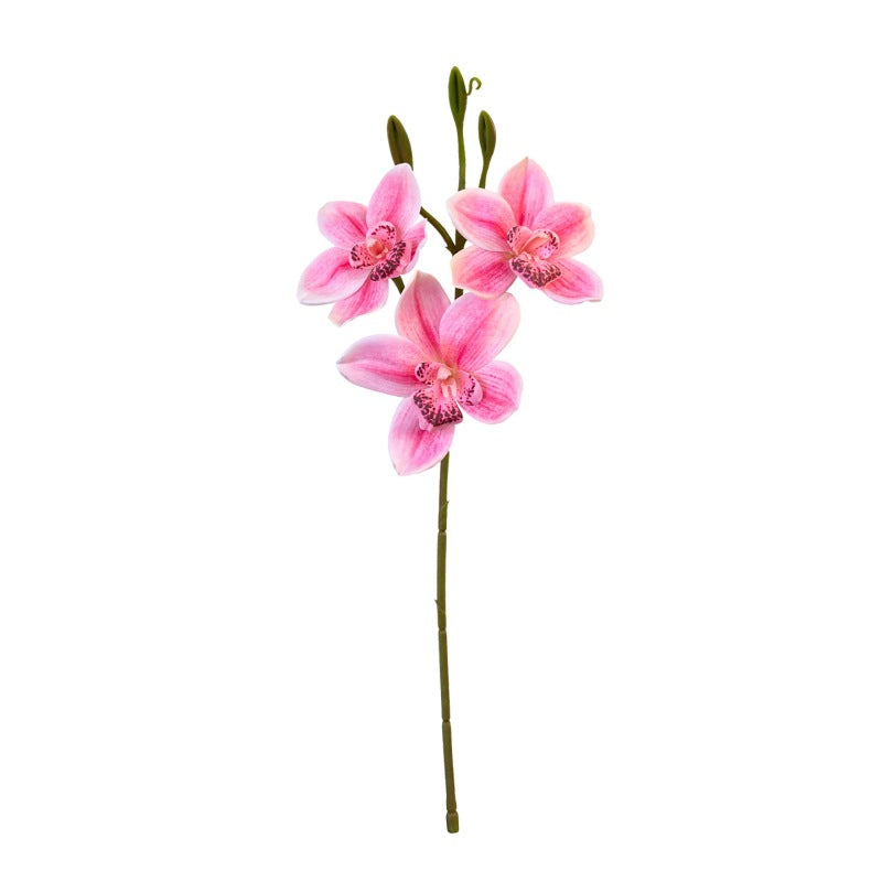Branche Orchidée Cymbidium Artificielle 55 cm, 3 Fleurs au Réalisme Saisissant, Tige pour Bouquet, Vase, Décoration d'Intérieur, Mariage Chic et Champêtre