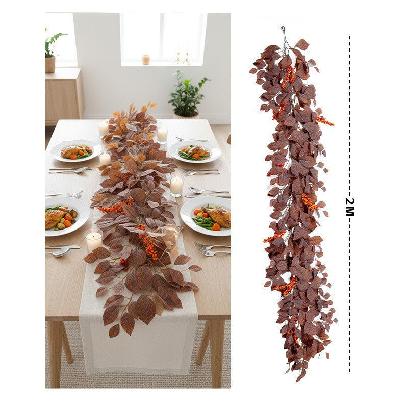 Guirlande Feuillage Magnolia d'Automne, 200cm, Liane Artificielle au Rendu Naturel, Décoration Murale, Chemin de Table Mariage, Esprit Rétro Champêtre