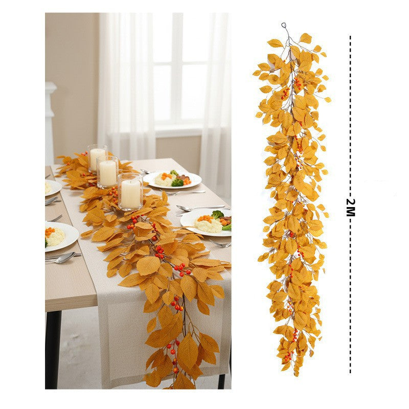 Guirlande Feuillage Magnolia d'Automne, 200cm, Liane Artificielle au Rendu Naturel, Décoration Murale, Chemin de Table Mariage, Esprit Rétro Champêtre