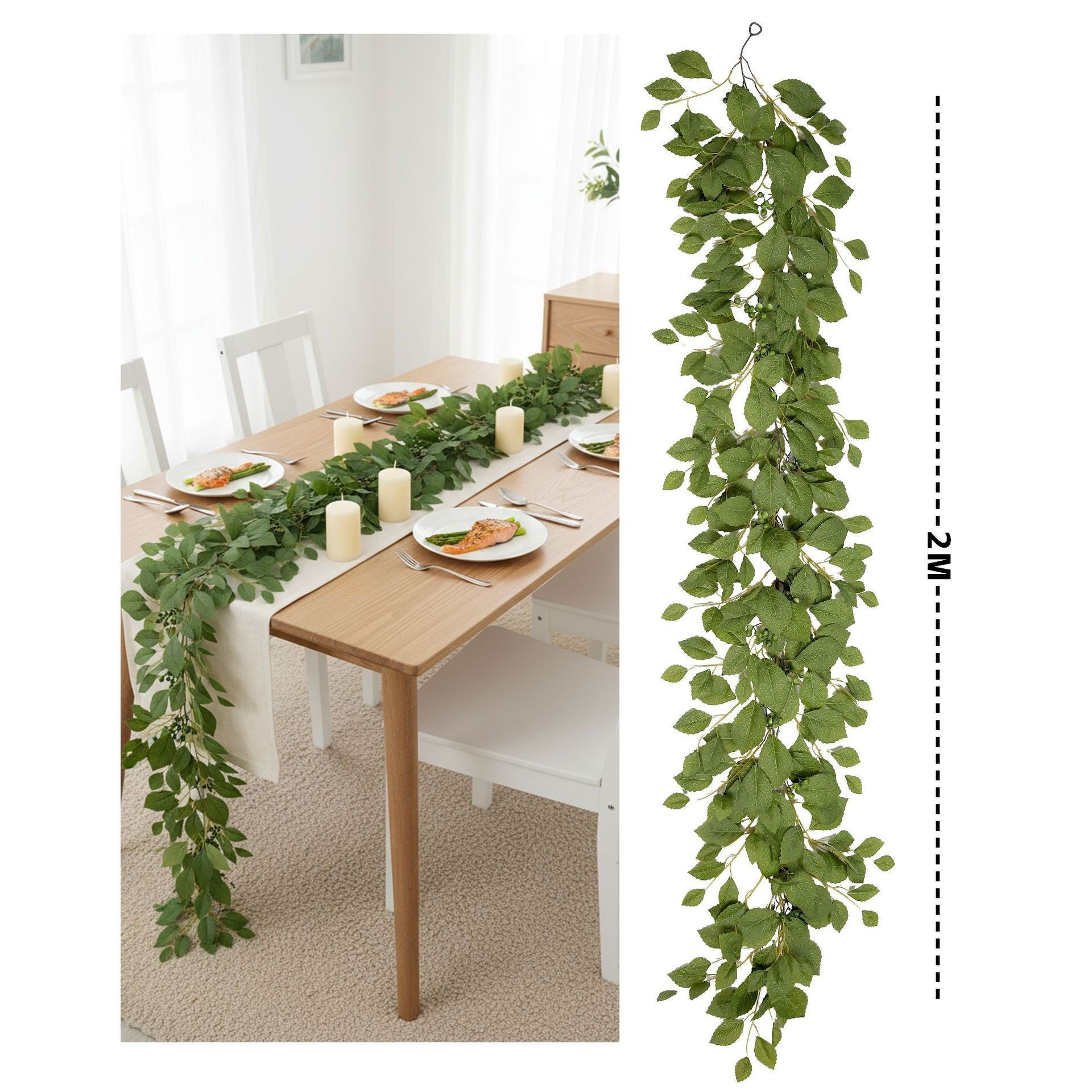 Guirlande Feuillage Magnolia d'Automne, 200cm, Liane Artificielle au Rendu Naturel, Décoration Murale, Chemin de Table Mariage, Esprit Rétro Champêtre