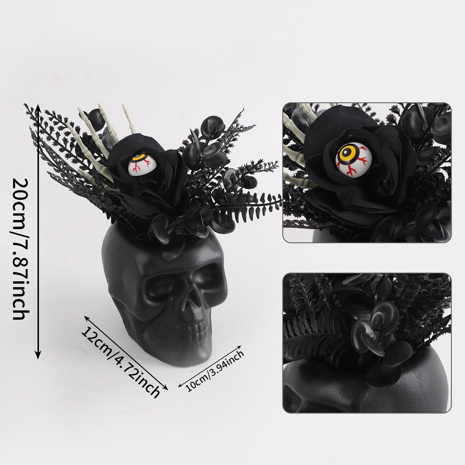 Plante Squelettique Halloween 20cm en Plastique, Décoration Gothique, Idéal pour Mariages, Fêtes et Décorations d'Intérieur