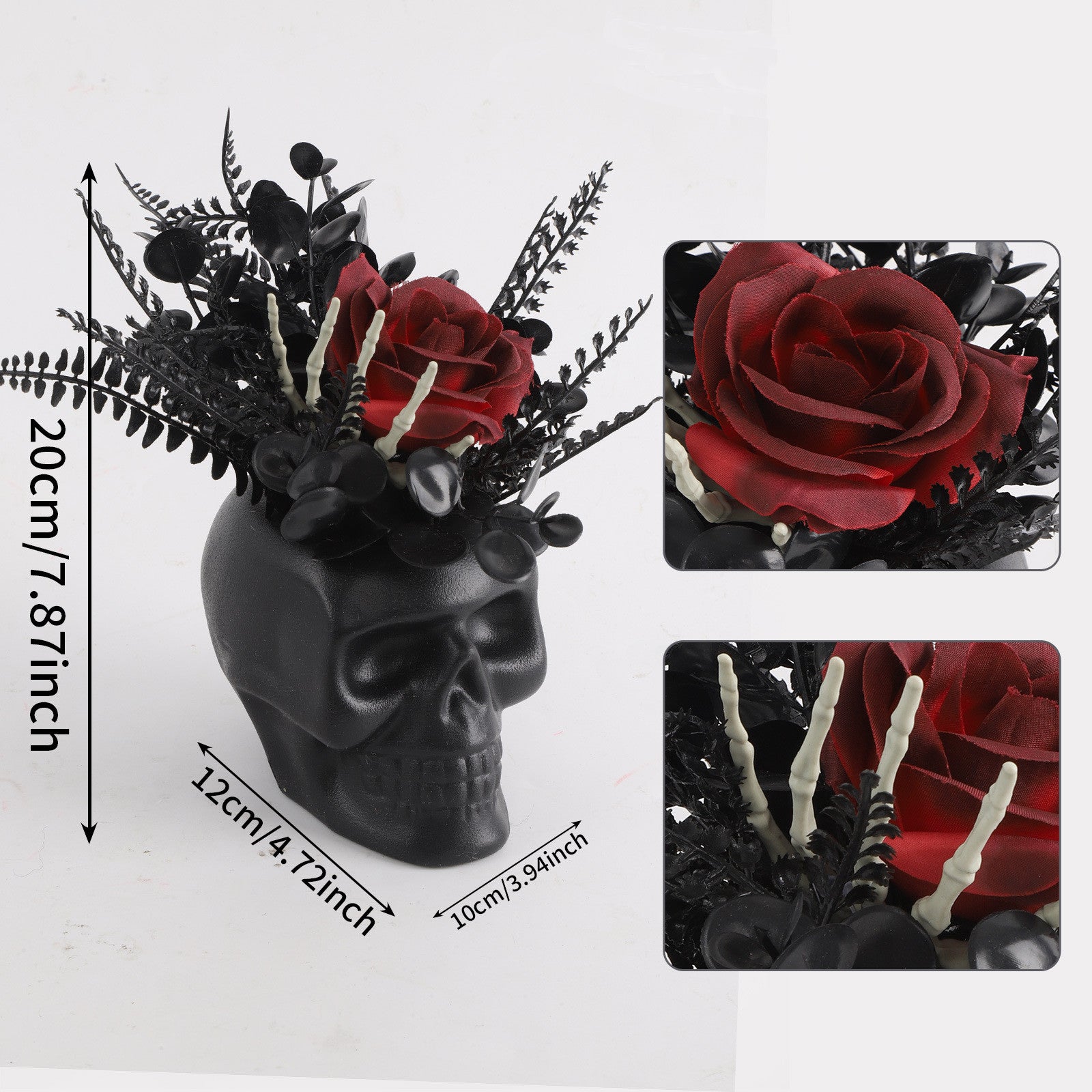 Plante Squelettique Halloween 20cm en Plastique, Décoration Gothique, Idéal pour Mariages, Fêtes et Décorations d'Intérieur