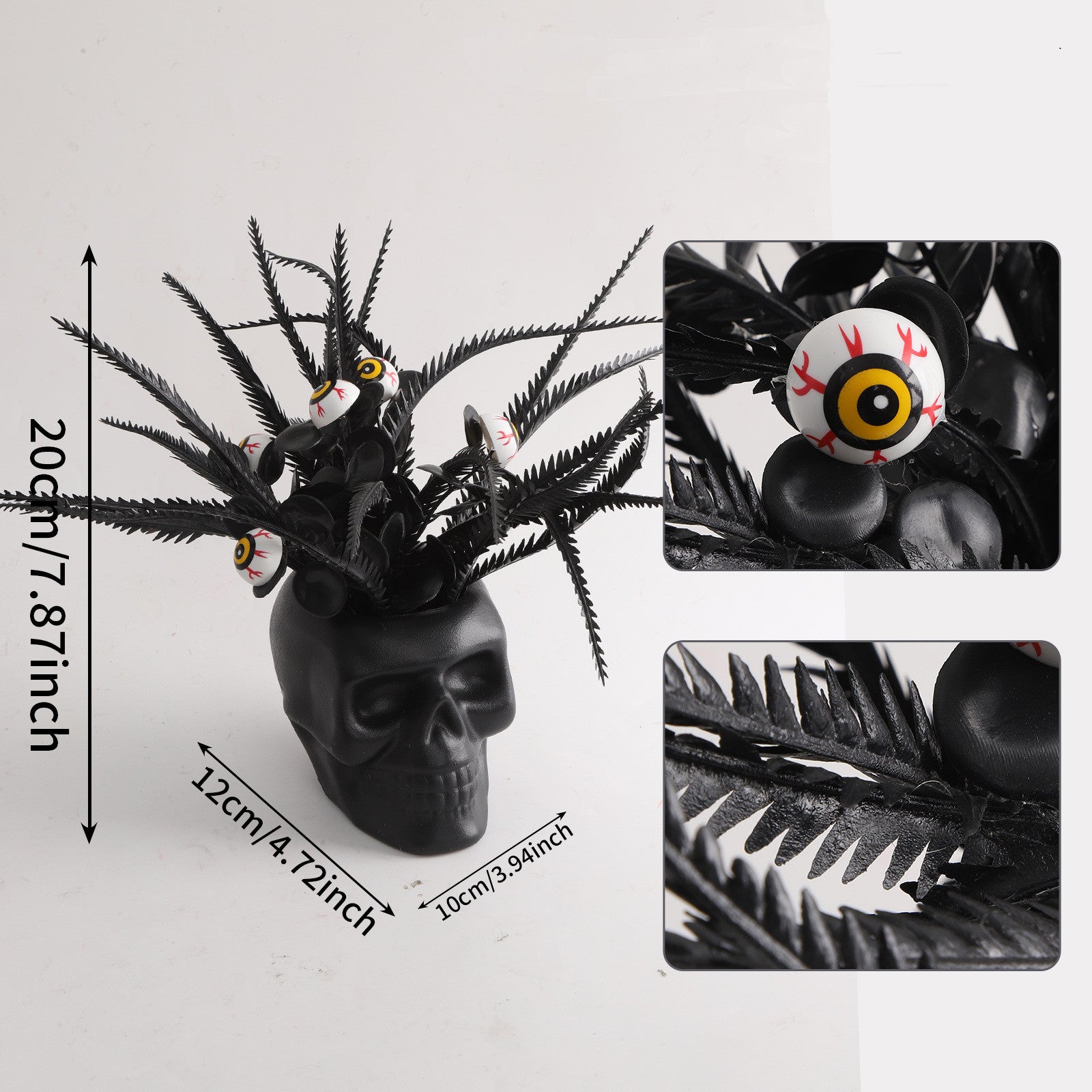 Plante Squelettique Halloween 20cm en Plastique, Décoration Gothique, Idéal pour Mariages, Fêtes et Décorations d'Intérieur