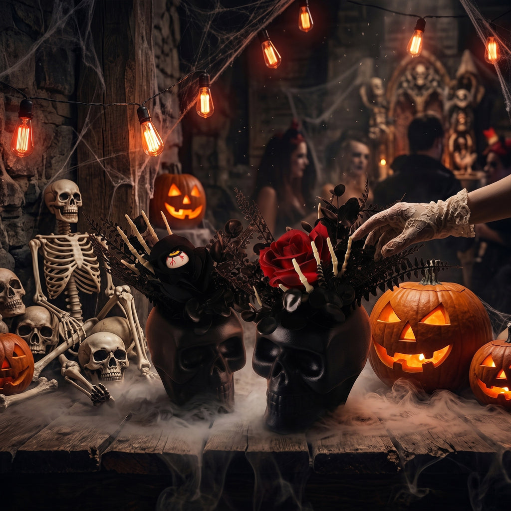 Plante Squelettique Halloween 20cm en Plastique, Décoration Gothique, Idéal pour Mariages, Fêtes et Décorations d'Intérieur